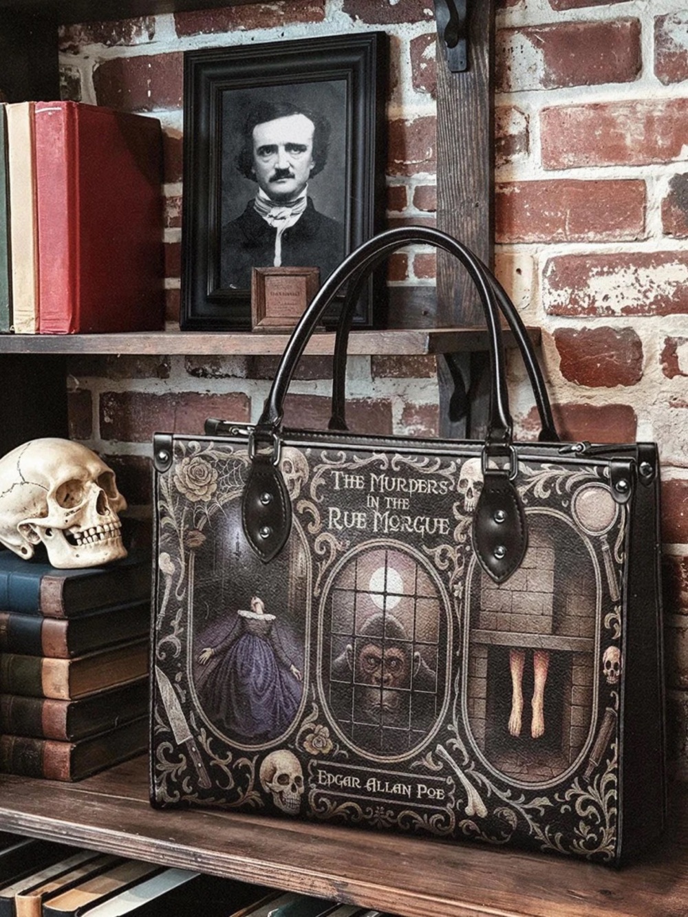 The Murders in the Rue Morgue' Italian Leather Bag~ Large